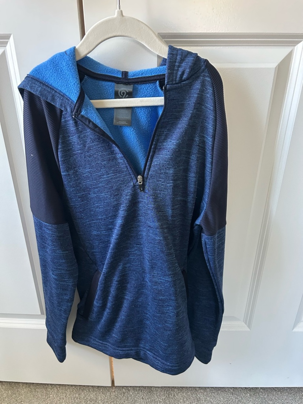 Champion Men's Blue Quarter-Zip Hooded Sweater